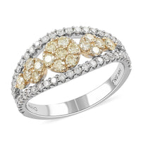 14K White and Yellow Gold Diamond, Yellow Diamond (IR) Flower Ring (Size 7.0) (3.40 g) 1.00 ctw