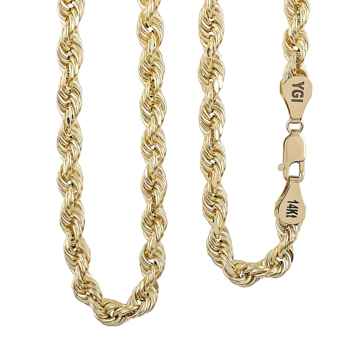 14K Yellow Gold 8mm Diamond-Cut Rope Chain Necklace 26 Inches 30.75 Grams