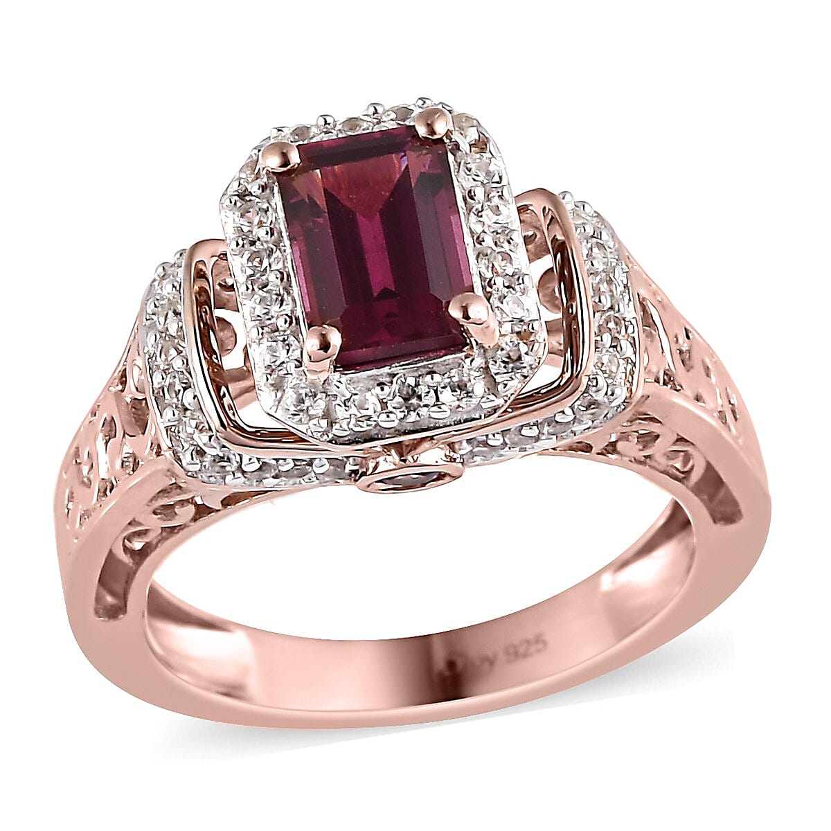 Natural Tanzanian Wine Garnet and Multi Gemstone Ring in Vermeil Rose Gold Over Sterling Silver 1.75 ctw