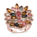 Multi-Tourmaline Floral Spray Ring in Vermeil Rose Gold Over Sterling Silver 7.25 Grams 4.25 ctw - Sticky add to cart bar