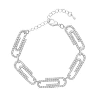 Austrian Crystal Paper Clip Bracelet in Silvertone (7.0-9.0In)