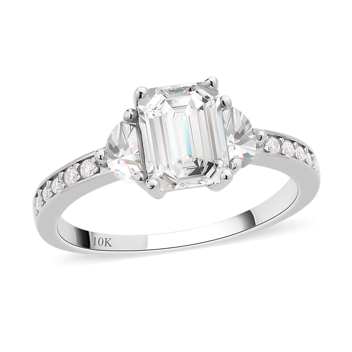 LUXORO 10K White Gold Moissanite Ring (Size 6.0) 2.10 ctw