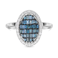 Blue Diamond (IR), Diamond Elongated Ring in Rhodium & Platinum Over Sterling Silver (Size 10.0) 0.50 ctw