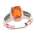 Jalisco Fire Opal, Moissanite and Natural Champagne Diamond Ring in Vermeil Rose Gold Over Sterling Silver 1.40 ctw - Sticky add to cart bar