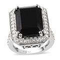 Australian Black Tourmaline and Natural White Zircon Ring in Platinum Over Sterling Silver 14.85 ctw - Sticky add to cart bar