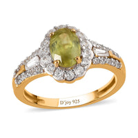 AAA Sava Sphene and Natural White Zircon Halo Ring in Vermeil Yellow Gold Over Sterling Silver 1.65 ctw