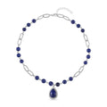 Lapis Lazuli and Austrian Crystal Paper Clip Chain Necklace 18-20 Inches in Silvertone 83.00 ctw - Sticky add to cart bar