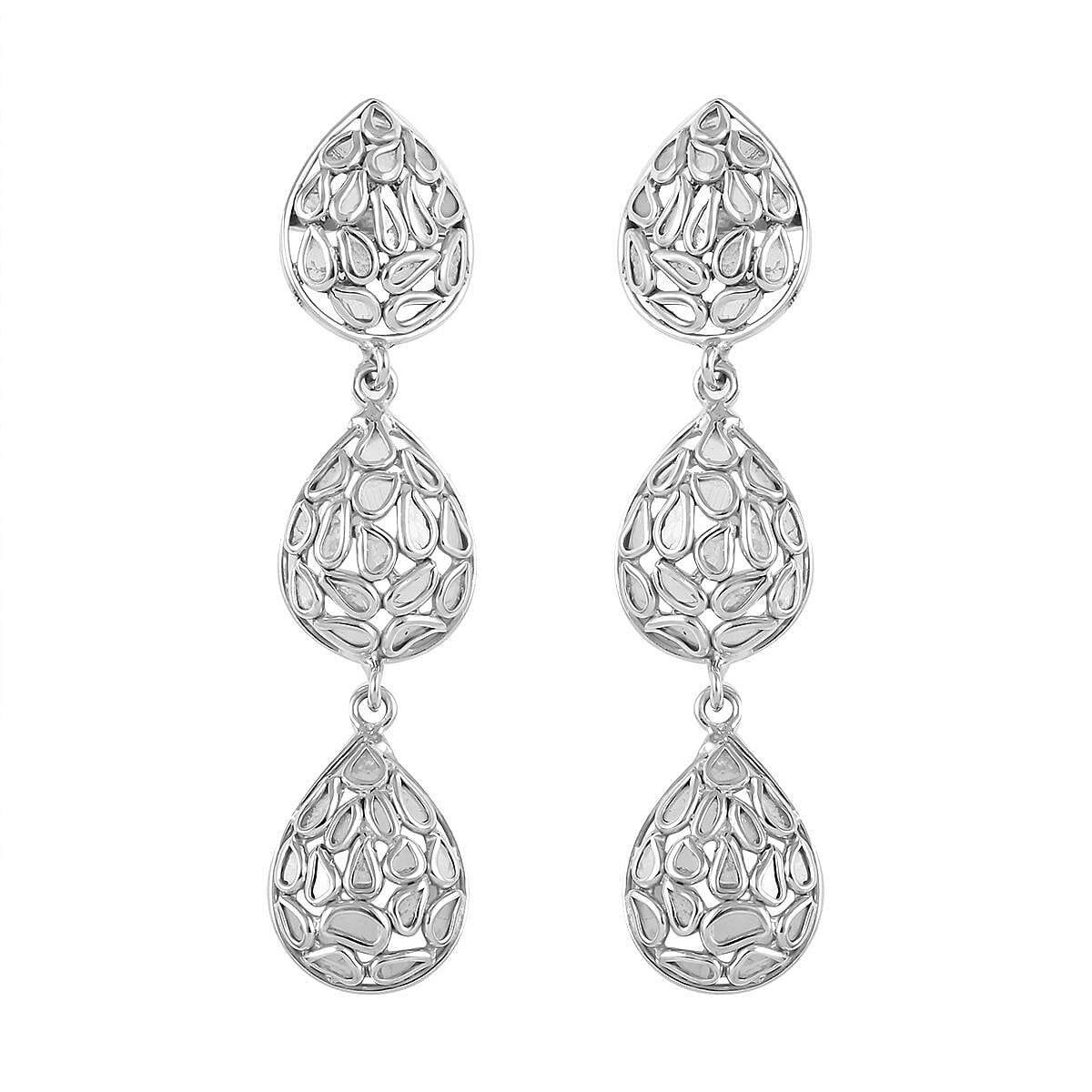 Doorbuster Polki Diamond Dangle Earrings in Sterling Silver 1.50 ctw