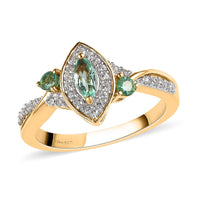 Boyaca Colombian Emerald and Natural White Zircon Ring in Vermeil Yellow Gold Over Sterling Silver 0.65 ctw