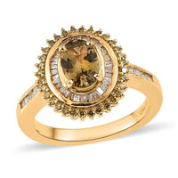 Natural Golden Tanzanite, Yellow and White Diamond Ring in Vermeil YG Over Sterling Silver 1.20 ctw