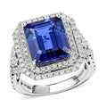 Doorbuster Red Carpet Collection Certified & Appraised RHAPSODY 950 Platinum AAAA Tanzanite and E-F VS Diamond Double Halo Ring (Size 7.0) 11.40 Grams 8.10 ctw - Sticky add to cart bar