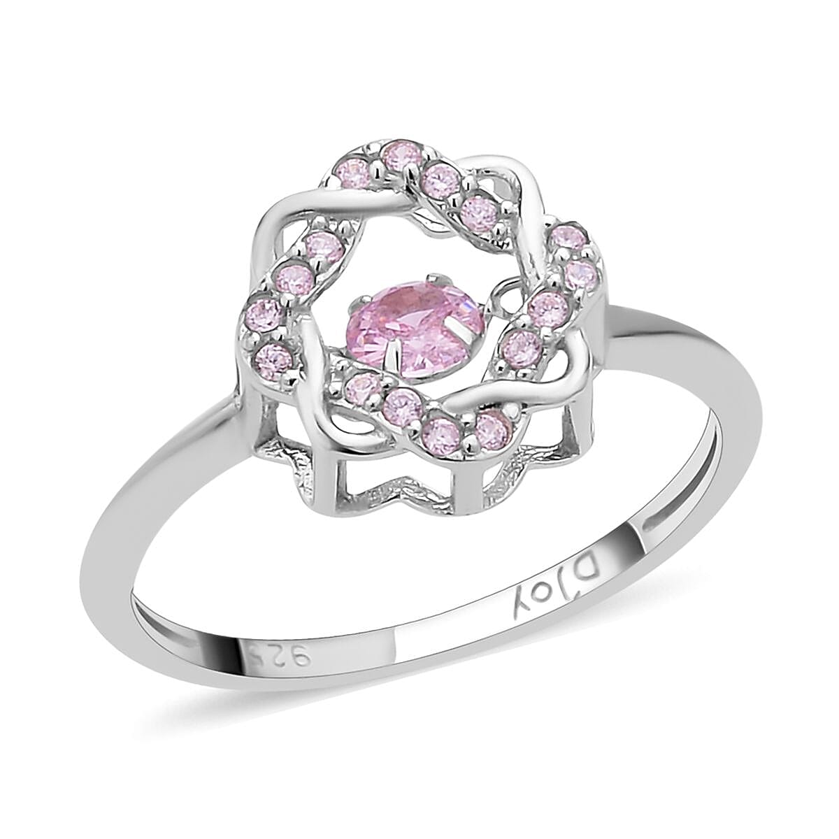 Sparkling Dancing Simulated Pink Diamond Ring in Rhodium Over Sterling Silver 0.65 ctw