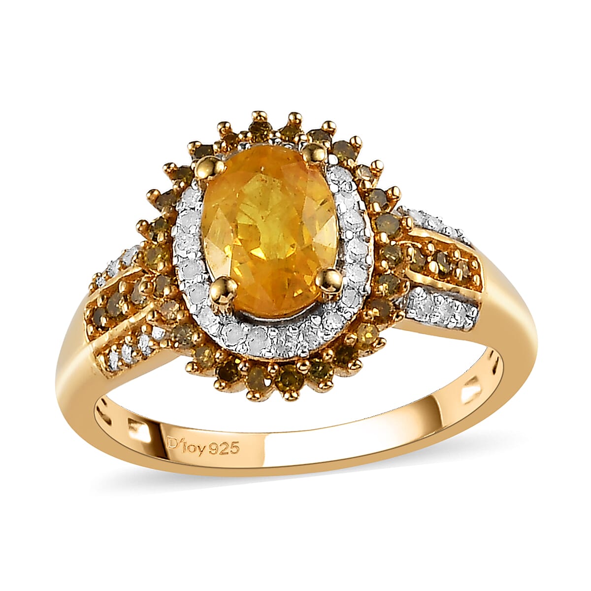 TLV Madagascar Yellow Sapphire, Yellow Diamond (IR), Diamond (0.30 cts) Double Halo Heart Ring in Vermeil YG Over Sterling Silver (Size 10.0) 1.10 ctw