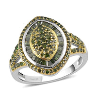 TLV Green Diamond (IR) Ring in Rhodium and Platinum Over Sterling Silver (Size 7.0) 1.00 ctw
