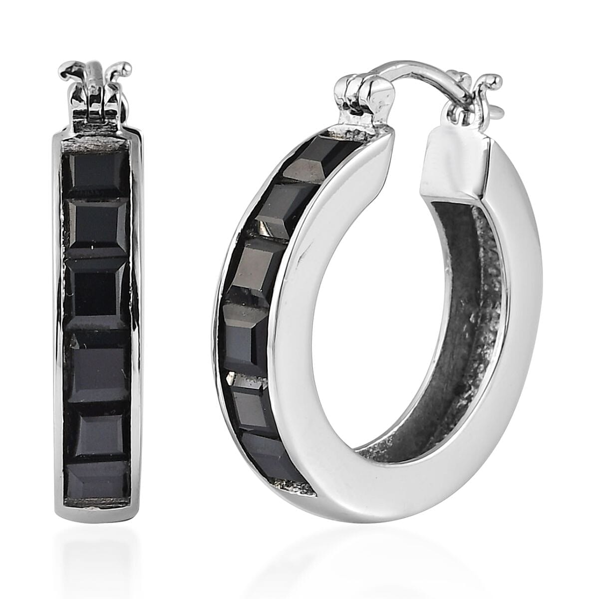 Thai Black Spinel 6.25 ctw Hoop Earrings in Stainless Steel, Tarnish-Free, Waterproof, Sweat Proof Jewelry