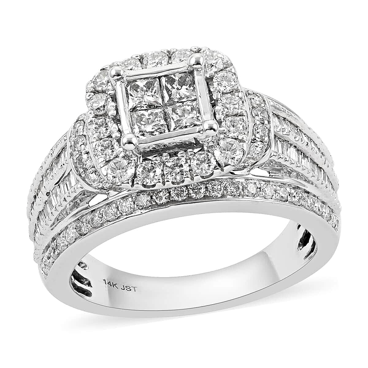 NY Closeout 14K White Gold Diamond H-I I2 Halo Ring 7.50 Grams 1.60 ctw