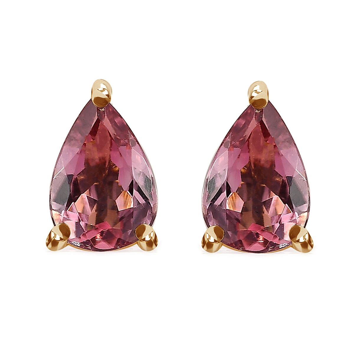 Luxoro 10K Yellow Gold Premium Morro Redondo Pink Tourmaline Stud Earrings 1.25 ctw