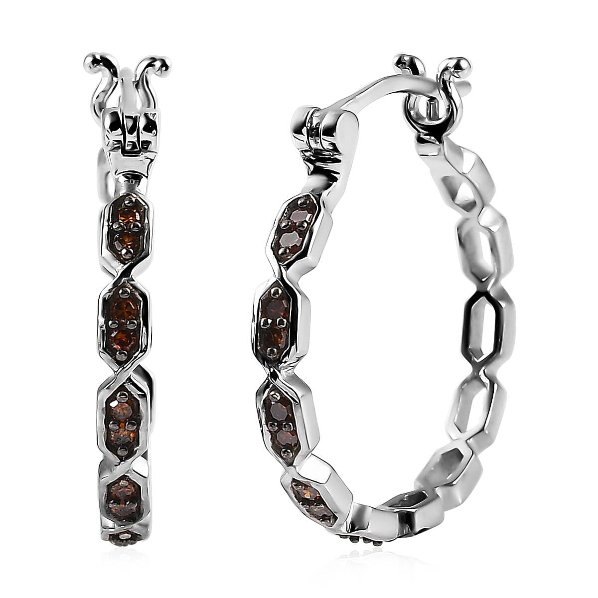 Red Diamond Hoop Earrings in Platinum Over Sterling Silver 0.25 ctw