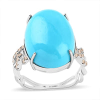 LUXORO 14K White Gold AAA American Natural Sleeping Beauty Turquoise, Diamond (G-H, I2) (0.22 cts) Ring (3.40 g) 10.35 ctw