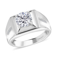 100 Facets Moissanite Men's Ring in Platinum Over Sterling Silver 2.15 ctw
