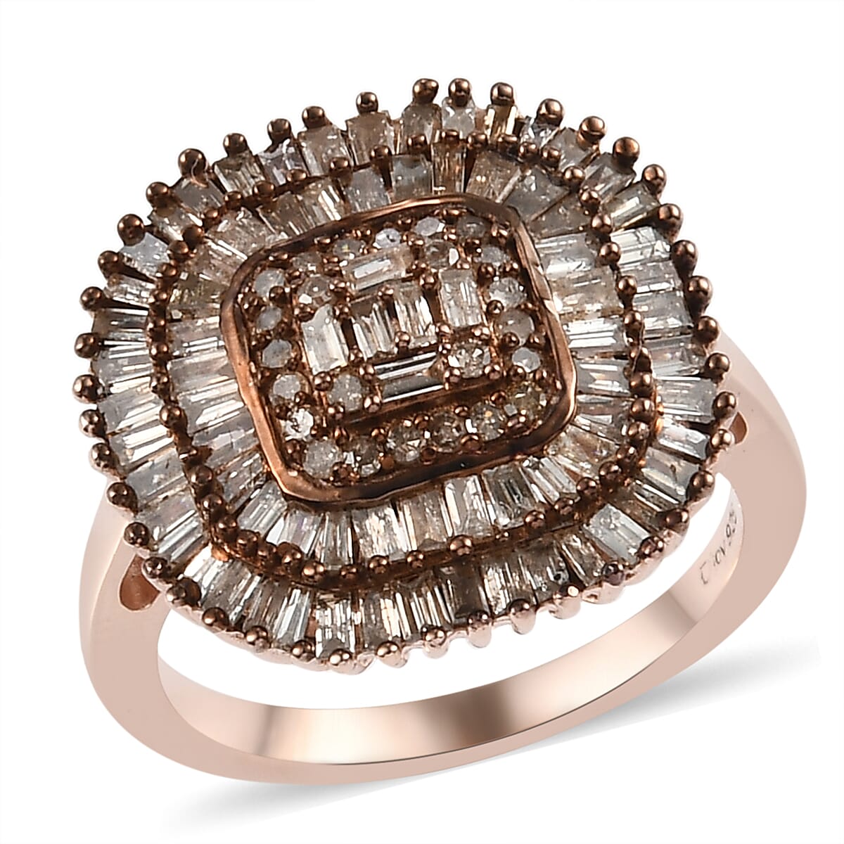 DOORBUSTER Natural Champagne Diamond Cluster Ring in Vermeil RG Over Sterling Silver (Size 10.0) 1.50 ctw