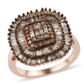 DOORBUSTER Natural Champagne Diamond Cluster Ring in Vermeil RG Over Sterling Silver (Size 10.0) 1.50 ctw - Sticky add to cart bar