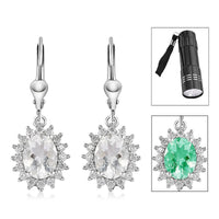 Mexican Hyalite Opal and Moissanite Sunburst Lever Back Earrings in Platinum Over Sterling Silver With UV Flash Light 3.15 ctw