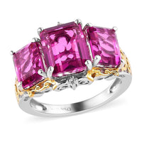 Radiant Orchid Quartz, Natural White Zircon 3 Stone Ring in Vermeil YG and Platinum Over Sterling Silver (Size 10.0) (Delivered in 3-5 Business Days) 6.90 ctw