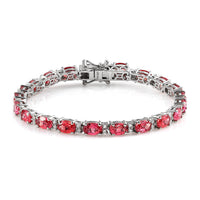 Lab Created Padparadscha Sapphire and Moissanite Tennis Bracelet in Platinum Over Sterling Silver (6.50 In) 9 Grams 13.00 ctw