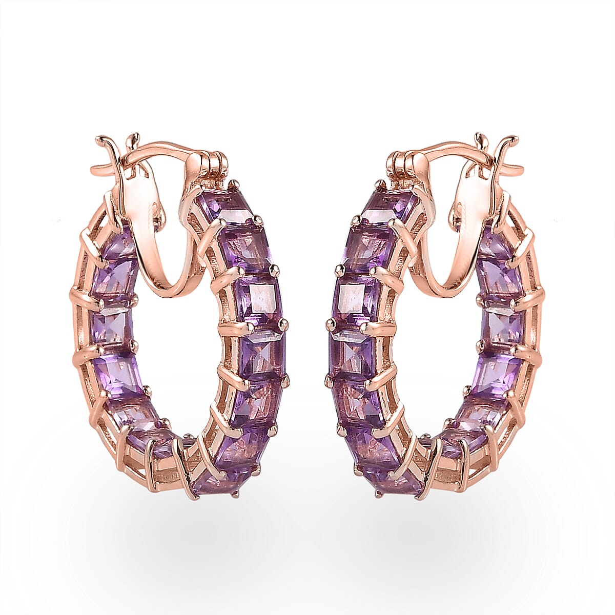 Rose De France Amethyst Inside Out Hoop Earrings in Vermeil Rose Gold Over Sterling Silver 7.15 ctw