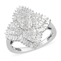 Diamond Cluster Ring in Platinum Over Sterling Silver