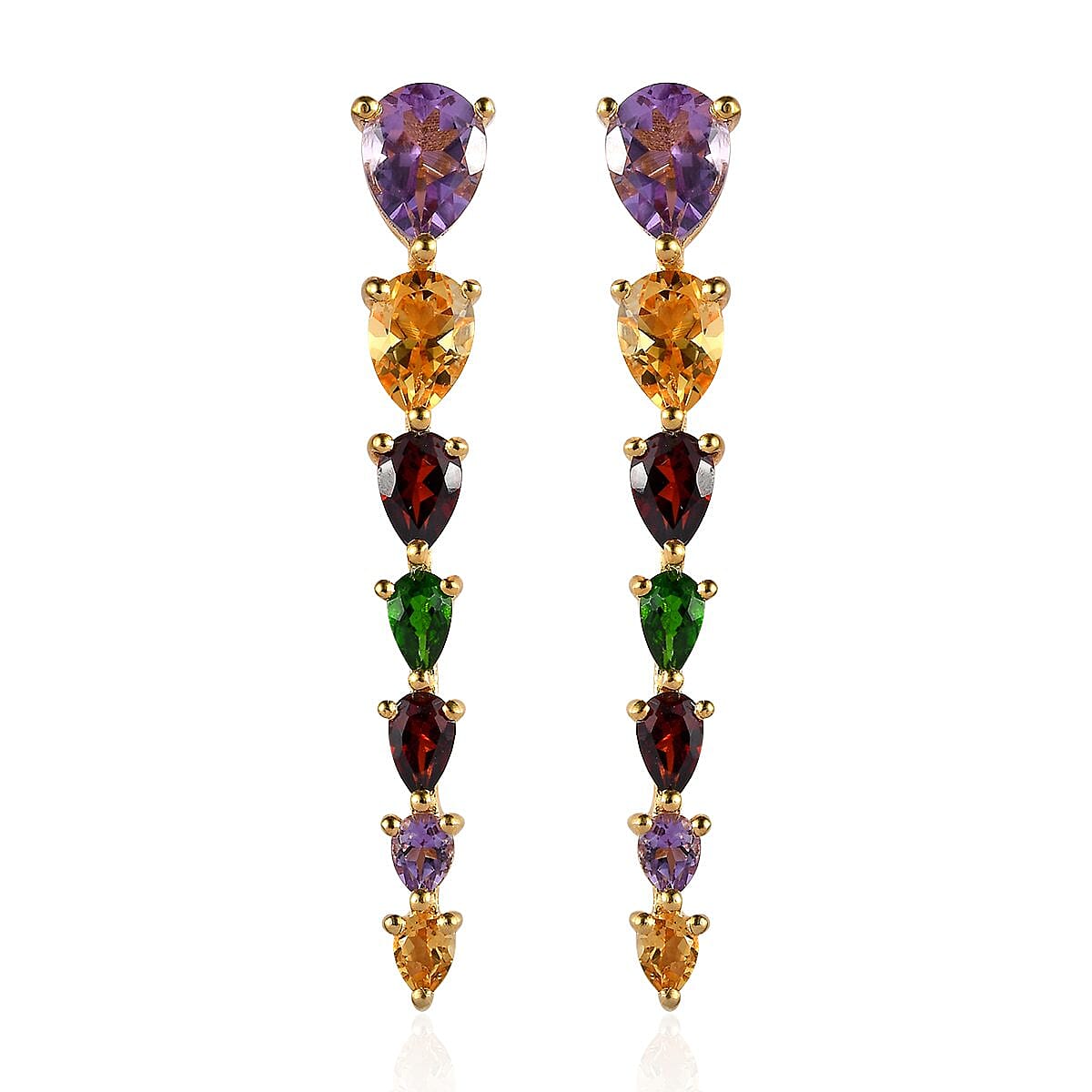 Rose De France Amethyst and Multi Gemstone Dangle Earrings in Vermeil Yellow Gold Over Sterling Silver 5.60 ctw