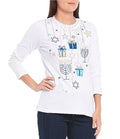 WHOOPI GOLDBERG Holiday Collection Hannukah Long Sleeve Shirt - L (MADE IN THE USA) - Sticky add to cart bar