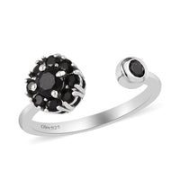 Australian Black Tourmaline Birthstone Anxiety Spinner Openable Band Ring in Platinum Over Sterling Silver (Adjustable Size 9-11) 0.70 ctw (Size 9)