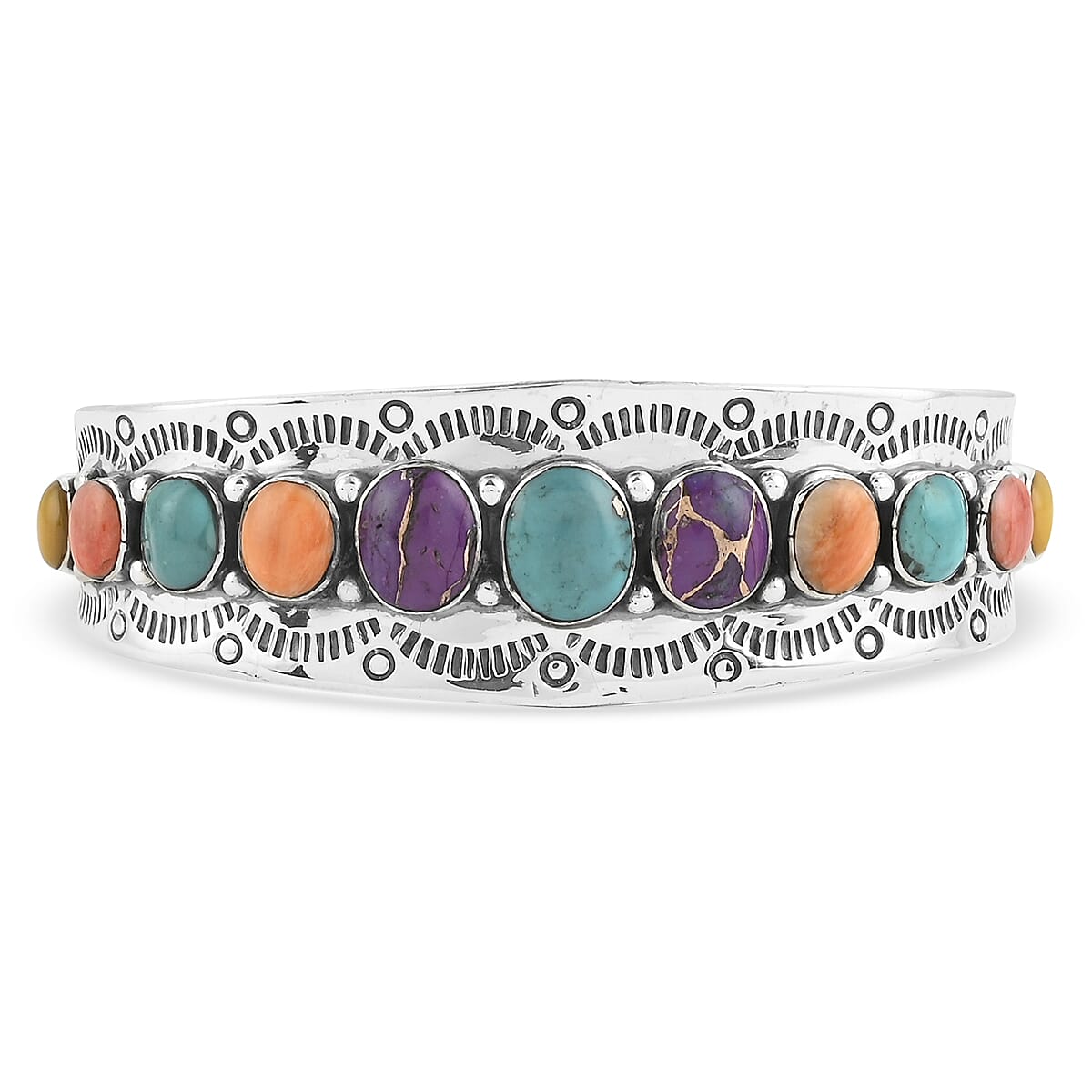 SANTA FE Style Spiny Turquoise Cuff Bracelet in Sterling Silver (6.00 In) 21.40 Grams 6.10 ctw