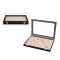 Black Leatherette Paper 100 Slot Ring Box with Anti Tarnish Lining & Latch Clasp (13.8"x9.4"x2.16") - Sticky add to cart bar