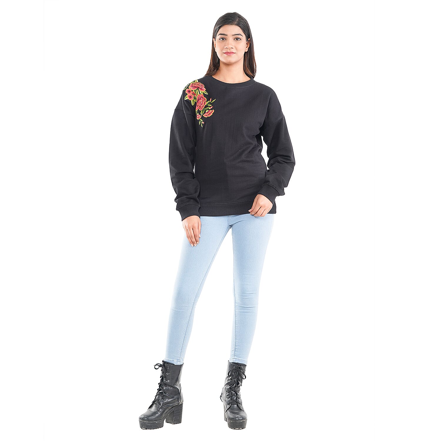 TAMSY 100% Cotton Fleece Knit Sweatshirt with Applique