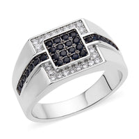 Simulated Black and White Diamond Men's Ring in Silvertone 0.70 ctw