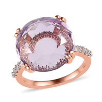 Rose De France Amethyst, Natural White Zircon Ring in Vermeil Rose Gold Over Sterling Silver (Size 10.0) 13.40 ctw