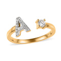 Natural White Zircon Initial A Open Band Ring in Vermeil Yellow Gold Over Sterling Silver 0.30 ctw - Sticky add to cart bar