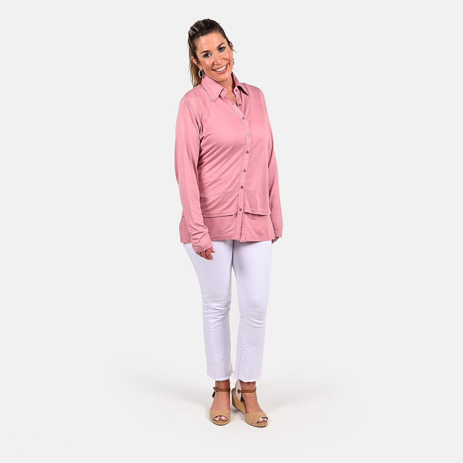 TAMSY Pink Color Woven Top - L