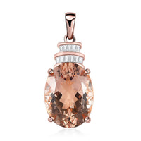 Luxoro 14K Rose Gold AAA Marropino Morganite and G-H I2 Diamond Pendant 8.90 ctw
