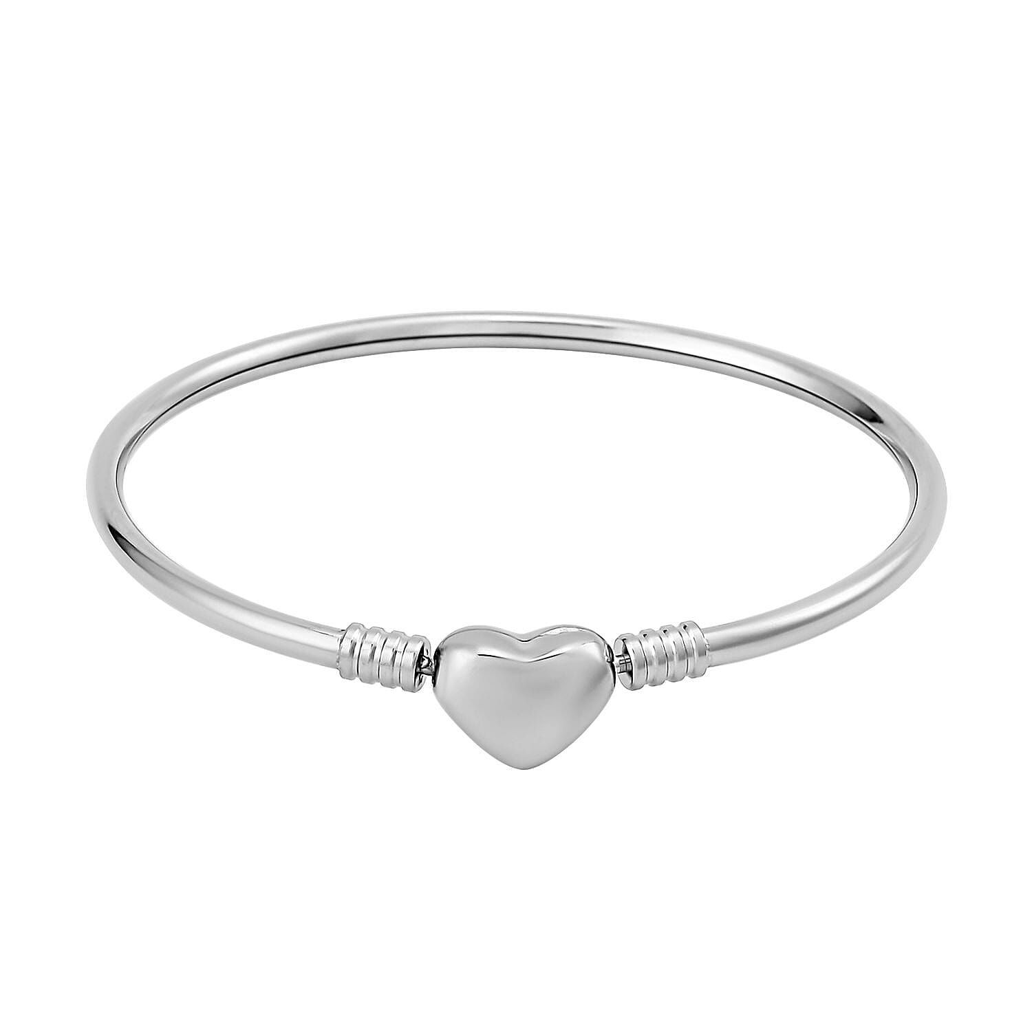 3mm Bangle Bracelet in Stainless Steel (7.00 In) with Heart Shape Lock
