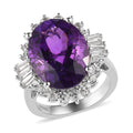 AAA Amethyst, Natural White Zircon Halo Ring in Platinum Over Sterling Silver (Size 10.0) 13.35 ctw - Sticky add to cart bar