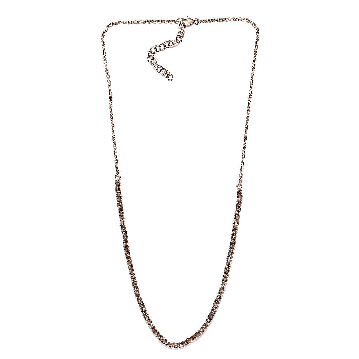 Rose Cut Natural Champagne Diamond Necklace 20 Inches in Rhodium & Vermeil Rose Gold Over Sterling Silver 4.00 ctw