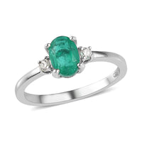 Emeraldine Quartz (Triplet) and Moissanite Ring in Platinum Over Sterling Silver (Size 9.0) 1.10 ctw (Delivery in 5-7 Business Days)
