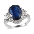 Kashmir Kyanite and Natural White Zircon Halo Ring in Platinum Over Sterling Silver (Size 10.0) 10.40 ctw (Delivery in 3-5 Business Days) - Sticky add to cart bar
