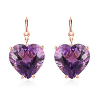 TLV Rose De France Amethyst Heart Shape Lever Back Earrings in Vermeil RG Over Sterling Silver 39.35 ctw