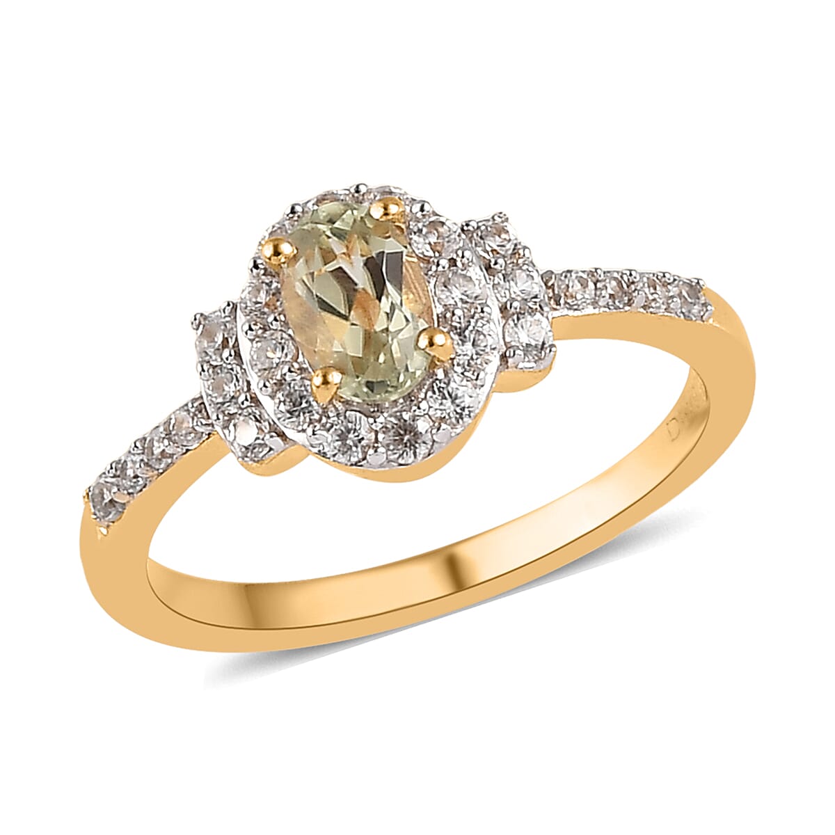 AAA Turkizite and White Zircon Halo Ring in Vermeil Yellow Gold Over Sterling Silver (Size 10.0) 1.00 ctw