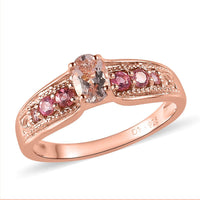 Premium Marropino Morganite, Morro Redondo Pink Tourmaline Ring in Vermeil RG Over Sterling Silver (Size 10.0) 0.50 ctw